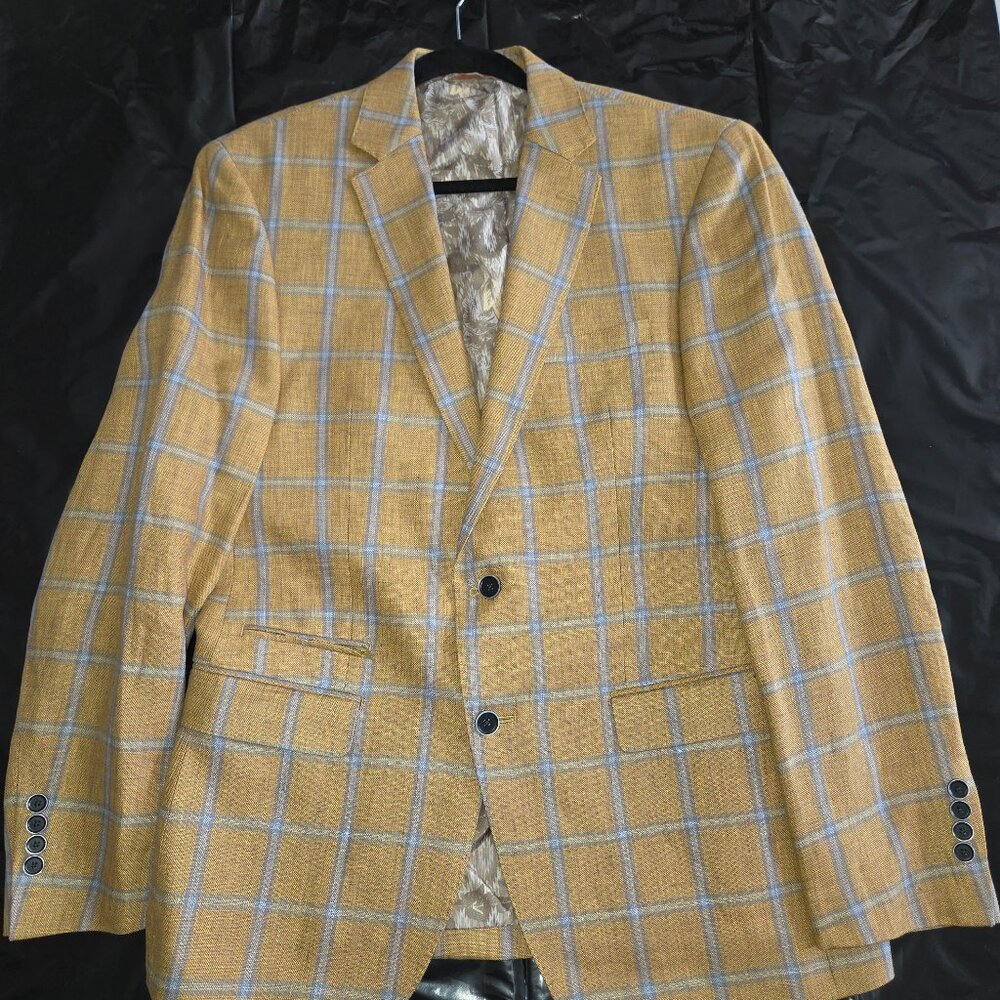 Mustard Yellow with Light blue Check Linen 2-Button Jacket